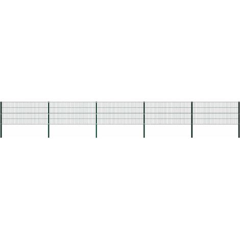 vidaXL Panneau de clôture avec poteaux en fer 867 x 80 cm Vert (1/5)