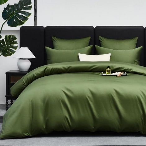Bettwäsche-Set Mako Satin 135x200cm Olivgrün 2-teilig Baumwolle mit Reißverschluss