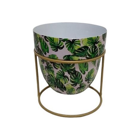 Decorative Planter in Stand - Iron - L13 x W13 x H13 cm - Green/White