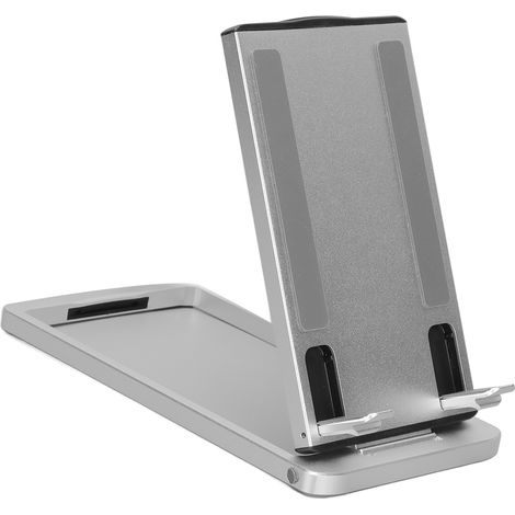 Support réglable pour téléphone portable, pliable, en alliage d'aluminium argenté pour tablettes et téléphones portables. (1/5)