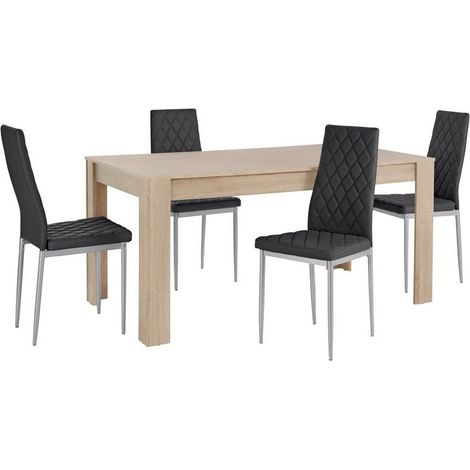 Lynn & Brooke-Ensemble de Table à Manger 160x90cm avec 4 Chaises Noir (1/2)