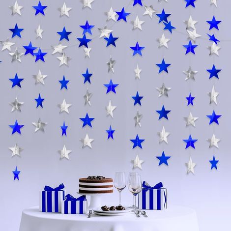 Guirlande suspendue d'étoiles scintillantes bleu argenté, fanion scintillant bleu argenté, toile de fond lumineuse pour mariage, baby shower, anniversaire, Noël, décorations de 12 mètres (40 pieds). (1/5)
