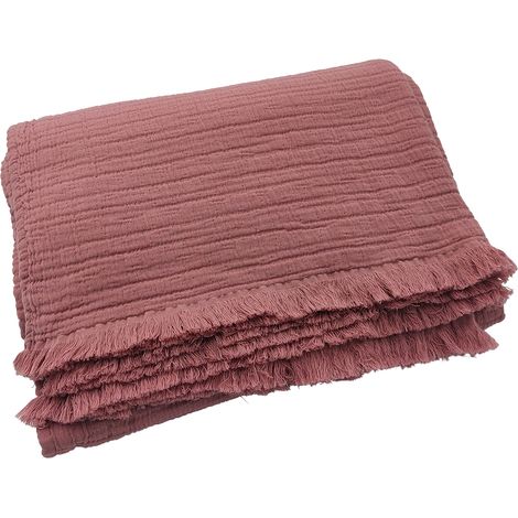 Plaid gaze de coton matelassé Rose 125x180 cm (1/2)