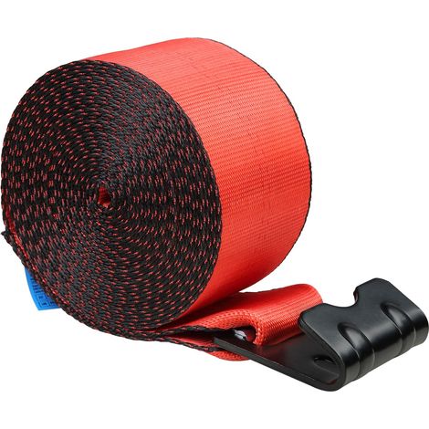 Sangles d'arrimage 10,2 cm x 9,1 m, capacité 2722 kg, résistance rupture 8165 kg, crochet plat, fixation cargo remorque, ferme, secours, protection arbre, rouge (lot de 10) (1/5)