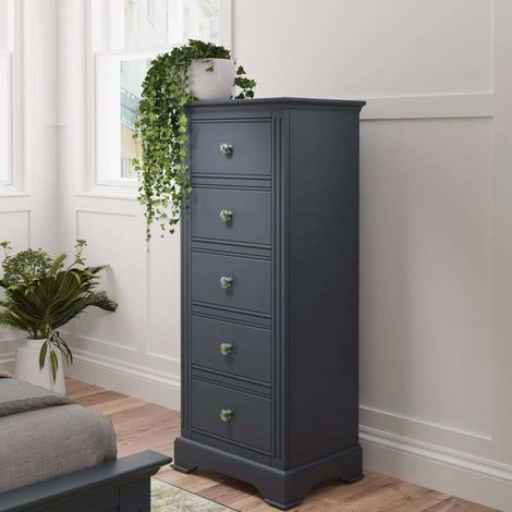 Chiffonnier 5 tiroirs 50x36x115 cm en chêne gris ardoise - LUNEA
