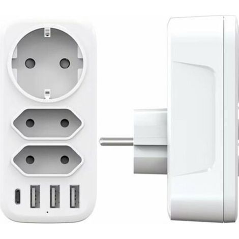 ALLIANDISMultiprise USB, multiprise murale 3 prises avec 3 ports USB 3 A, chargeur multi-USB 6 en 1 4000 W (1/4)