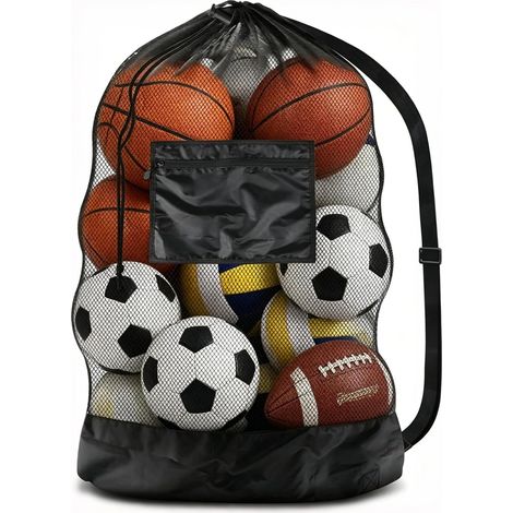 Sac à balles extra large avec poches supplémentaires, sac en maille pratique avec cordon de serrage et bandoulière, polyvalent pour le football, le basket-ball, le volley-ball et l'entraînement (1/5)