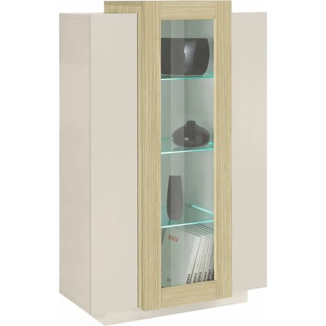 Vetrina Mobile da Soggiorno 3 Ante Beige Rovere Vetro Moderna 5 Ripiani (1/4)