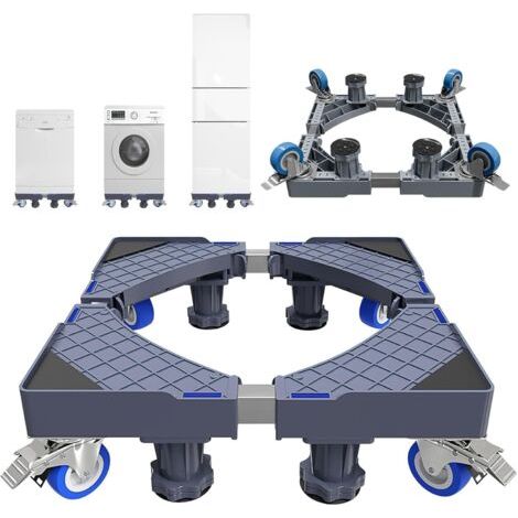 Support Machine a Laver Seche Linge,Socle Machine a Laver Réglable, Rehausseur Machine a Laver avec 4 Roulettes,Antivibration jusqu'à 250 kg