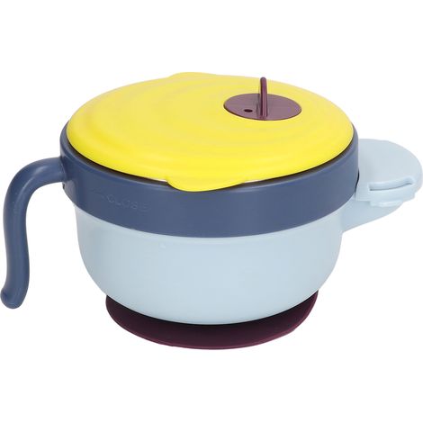 Bol isotherme pour bébé, compatible micro-ondes et lave-vaisselle, intérieur amovible en acier inoxydable, base à ventouse, bleu (1/5)
