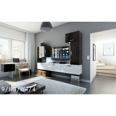 Ensemble meuble TV CONCEPT 9-HG-BW-4 noir-blanc brillant 249 cm