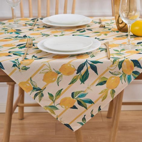 Tischdecke Zitrone 85x85 cm Quadratisch Leinenoptik Polyester Gelb Sommer Küche Garten Party