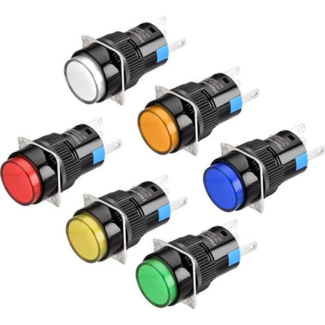 Interrupteur à bouton-poussoir rond de 16mm, type momentané, 1NO 1NC, blanc rouge orange bleu vert jaune, lampe LED 12V (1/5)