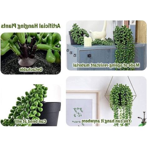 Plante artificielle suspendue, en plastique, décoration murale, résistante aux UV et à l'eau, 47 cm, verte. (1/5)