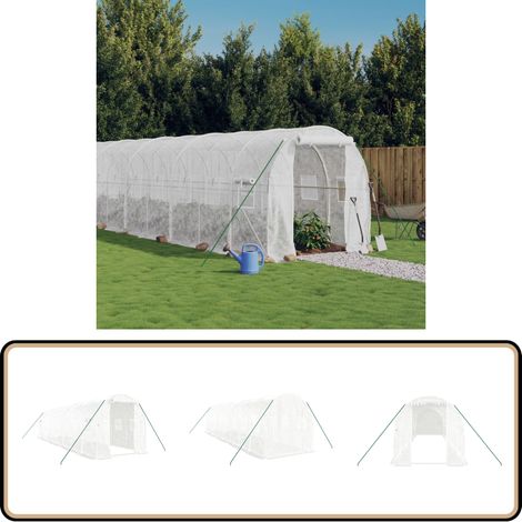 Serre avec cadre en acier blanc 16 m² 8x2x2 m - Serre De Jardin - Serre En Acier - Abri Jardin - Tunnel De Jardin - Couverture Végétale