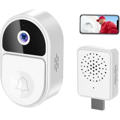 Intelligente Video-Türklingel, WLAN-Video-Türklingelkamera, 1000-mAh-Akku, Sprachsteuerung, Weiß (1/5)