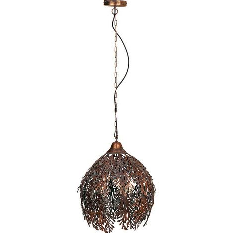 Suspension métal doré effet dentelle ambiance chaleureuse - doré vieilli effet feuille (1/5)