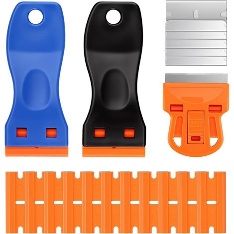 Set of 2 anti-scratch plastic scrapers for removing label glue, adhesive, decals and ice scrapers, adhesive removal tool for glass, floors, cars, windows with (1/5)