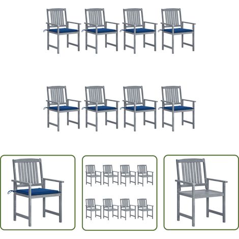 The Living Store Chaises de jardin et coussins lot de 8 Bois acacia solide Gris - Chaise De Jardin - Mobilier De Jardin - Chaise En Bois - Ensemble De Chaises - Terrasse (1/5)