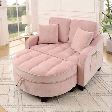 Sofá cama 2 en 1 rosa de eucalipto con puf de almacenaje OKWISH (1/5)