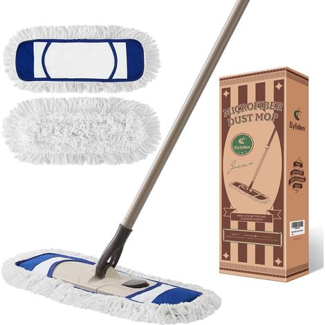Balai à poussière en Microfibre pour Le Nettoyage du Sol, avec poignée réglable en Hauteur et 2 serpillères lavables, Balai de Nettoyage Humide et Sec pour Bois Dur, carrelage, stratifié, (1/5)