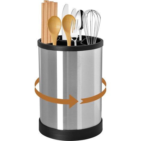 360° drehbarer Küchenutensilienhalter, Utensilienregal mit 4 Fächern, große Aufbewahrungsmöglichkeit für Küchenutensilien aus Edelstahl, Schwarz, 17 x 12 x 12 cm (1/5)