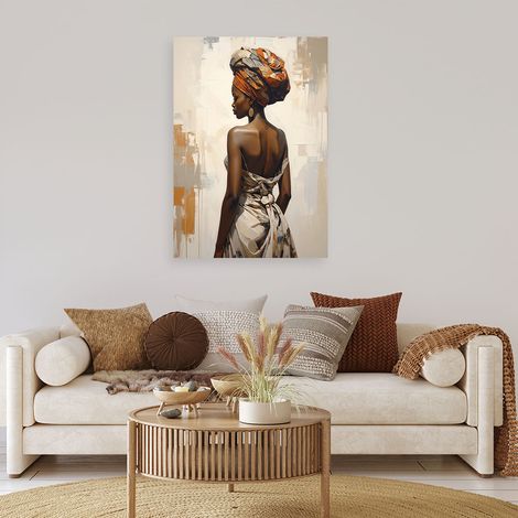 Wandbild Afrikanisches Porträt einer Frau im Ethno Stil in Beige und Brauntönen 60x90 (1/4)