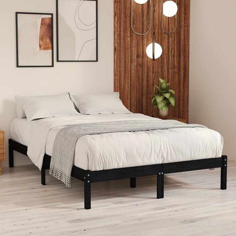 Cadre de lit avec sommier à lattes 140 x 190 cm, bois de pin massif noir, sans matelas - PANGIVO (1/5)