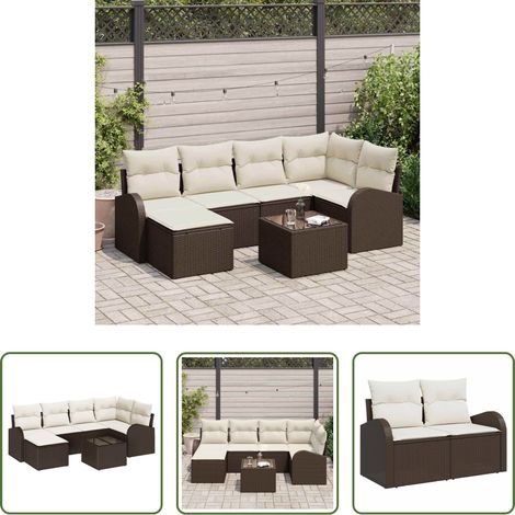vidaXL Poly-Rattan - Gartensofa-set 7 pcs Braun Poly-Rattan (1/5)