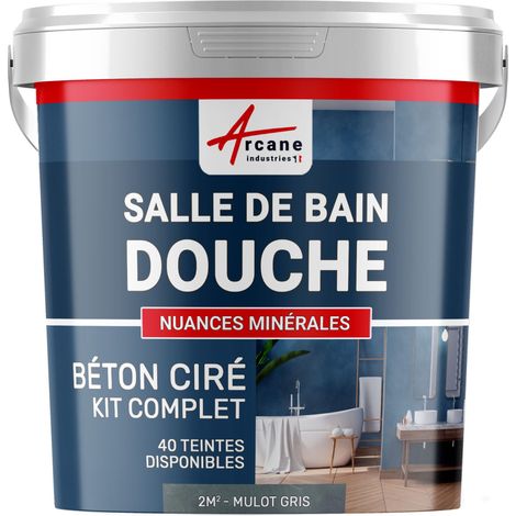 Arcane Industries – Kit complet béton ciré Mulot Gris – 2 m² en 2 couches pour salle de bain et douche italienne – Application facile sur divers supports