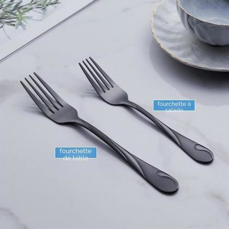Fourchette À Dîner - Inoxydable 18/0 Noir - 19,8 Cm - Pour Repas Quotidiens Et Événements - Lot De 6 (1/5)