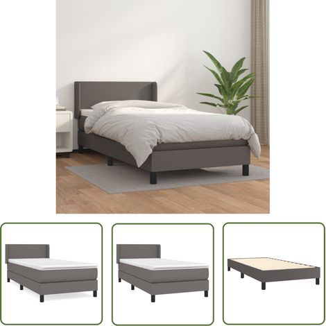 The Living Store Sommier à lattes de lit avec matelas Gris 100x200 cm Similicuir - Lit Tapissier - Lit Plateforme - Matelas À Ressorts Ensachés - Literie - Chambre À Coucher (1/5)