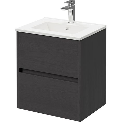 Montego Graphite Grey 500mm Wall Mounted Vanity Unit with 1 Tap Hole Minimalist Basin and 2 Drawers (1/5)