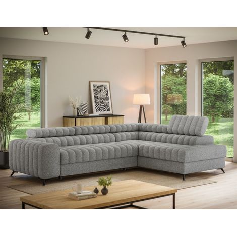 Ecksofa mit Schlaffunktion Sofa GRADO Stoff Bubble Grau Ottomane Rechts (1/5)