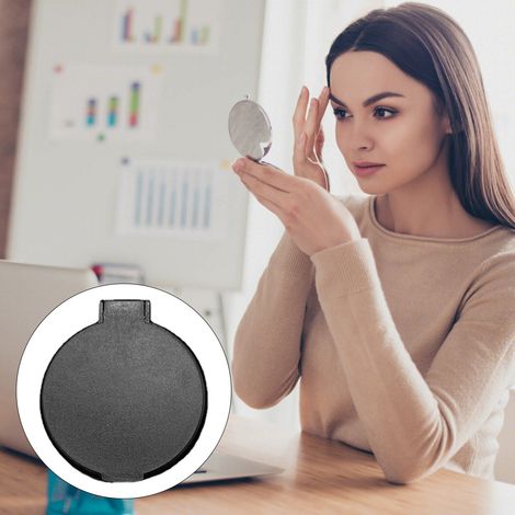 Miroir rond pliable en plastique, simple face, portable, compact, de poche, noir (1/5)