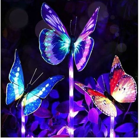 Luci da giardino decorative solari per esterni, confezione da 3 luci da giardino a energia solare con farfalla e cambiamenti multicolore (1/5)