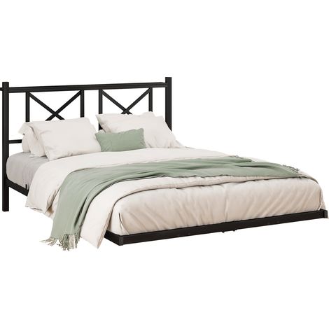 Estructura de cama doble 120 x 200 cm de metal negro con cabecero, LED y carga (1/5)
