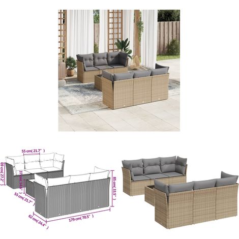 7-tlg. Garten-Sofagarnitur mit Kissen Beige Poly Rattan - Gartenmöbel - Esstischset - Rattan Möbel - Outdoor Sofa - Lounge Set - Home & Living (1/3)