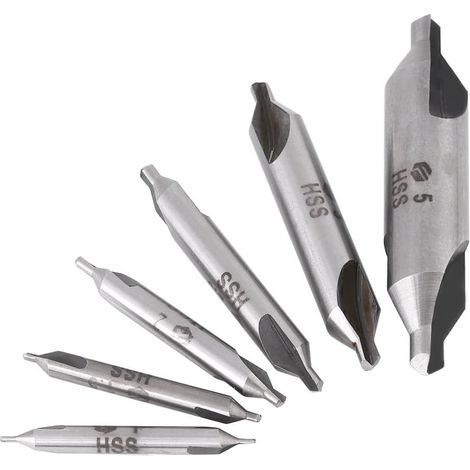 Zentrierbohrer Metall Set, 6 Stücke 1/1,5/2/2,5/3/5mm HSS Zentrierbohrer Set, 60 Grad Center Drill Countersink für Drehmaschine (1/5)