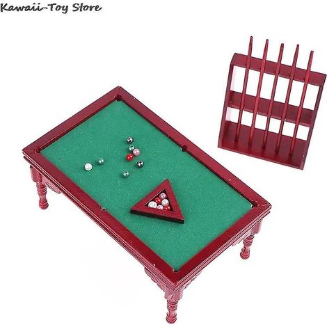 1 Ensemble de billard miniature en bois pour maison de poupée à l'échelle 1:12, modèle réduit de meuble de poupée (15 x 10 x 6 cm). (1/5)