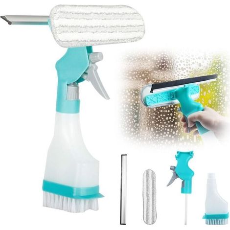 Raclette à vitres et Balai pulvérisateur 4 en 1, kit de Nettoyage des fenêtres, Nettoyeur de vitres avec Flacon pulvérisateur, pour fenêtres, Salle de Bain, Cuisine, Voiture, Miroir (1/4)