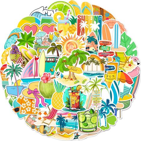 100 Autocollants, Vinyle, Imperméable, Motifs été, Plage, Pour ordinateur portable, Voiture, Enfant (1/5)