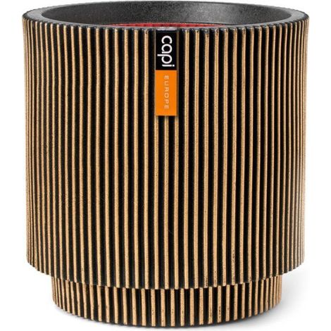 Vase cylindre - CAPI EUROPE - Groove NL - 44 x 46 cm - Noir/or (1/3)