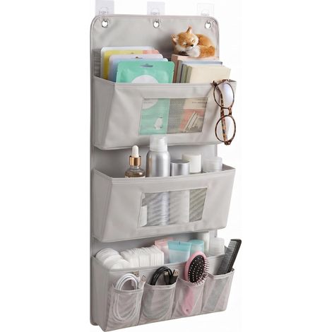 Organizador para colgar en la puerta, organizador plegable para colgar en la puerta, tela Oxford, no requiere perforación, con 3 ganchos, adecuado para puertas de baño y traseras (40 x 90 cm, 3 capas) (1/5)