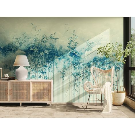 Papier peint feuillage – Végétation douce et nuages - 150 x 250 cm (1/2)
