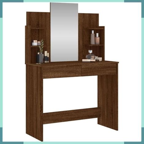 Coiffeuse avec miroir - 837581 - chêne marron - 96x39x142 cm - bois d'ingénierie (1/5)
