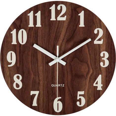 Reloj de pared iluminado, reloj de pared con luz nocturna de 30 cm, reloj de pared de madera, reloj de cocina Tootless para el hogar, la oficina, la cocina, la sala de estar y el dormitorio (marrón os (1/5)