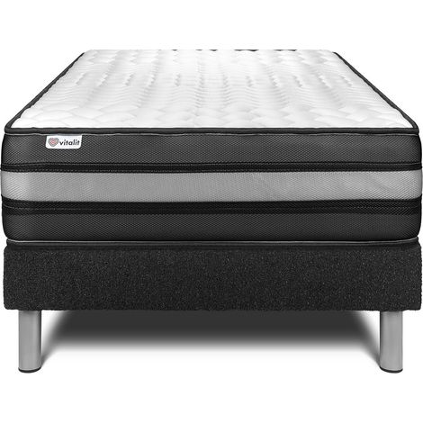 Base tapizada negro + Colchón con espuma viscoelástica 90 x 200