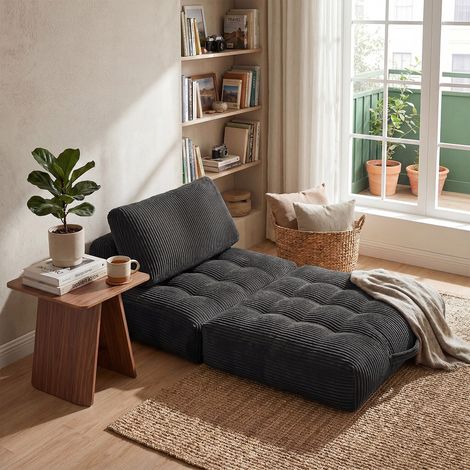 Fauteuil de sol confortable à compression individuelle, canapé lounge gris, convenant au salon et à la chambre. (1/5)
