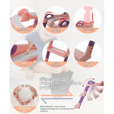 Xespis Reducteur Toilette Enfant, Réducteur WC avec Marches - Rose (1/4)